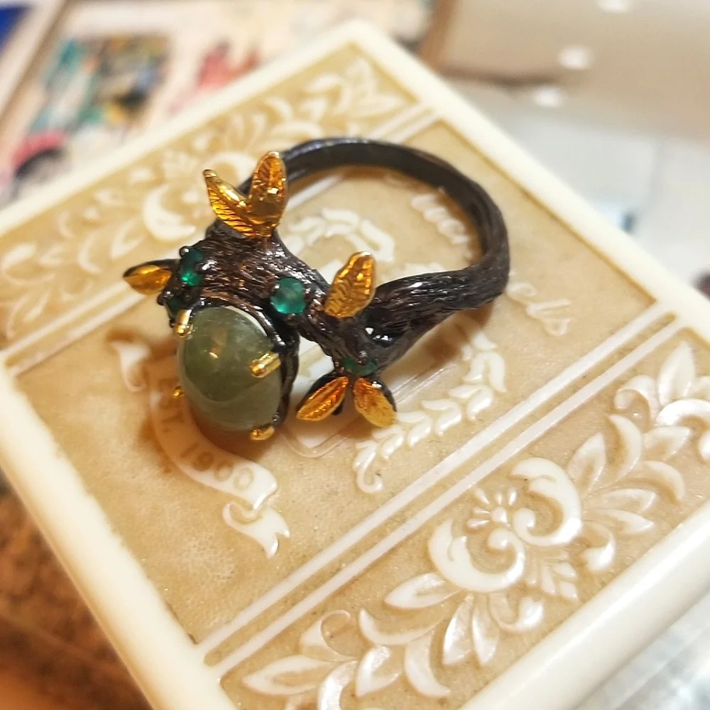 VTG Jade Chrome Diopside Gold & Sterling Artisan Ring - Picture 3 of 8